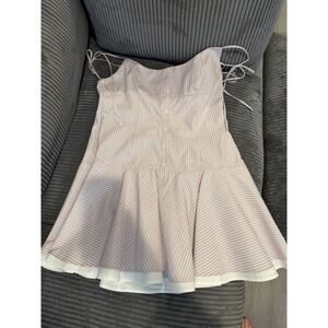 ZARA Striped One Shoulder Mini Dress Blue Pink White Tie Straps Size XL